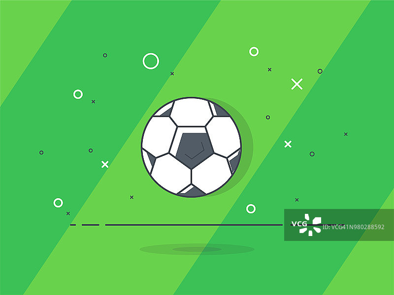 足球。时尚的平面矢量在绿色的背景。图片素材