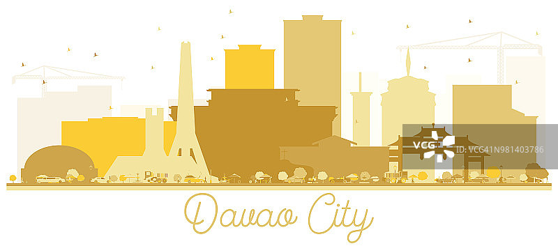 达沃城市天际线金色剪影。矢量插图。图片素材