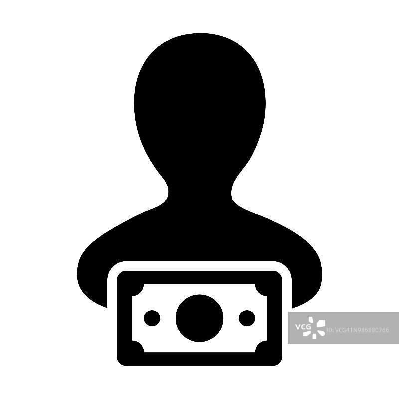 利润图标向量男性用户个人资料头像与金钱符号在平面颜色字形象形图图片素材