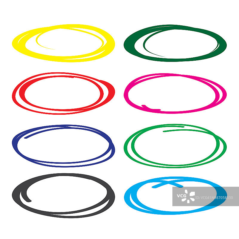 系列用红、黄、蓝、棕、绿高亮笔画圆圈，手工画圆圈设置各种颜色。图片素材