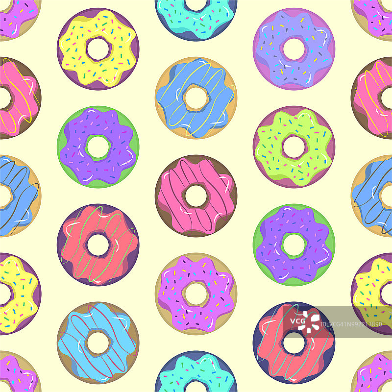 无缝矢量甜甜圈模式/多色甜甜圈背景图片素材