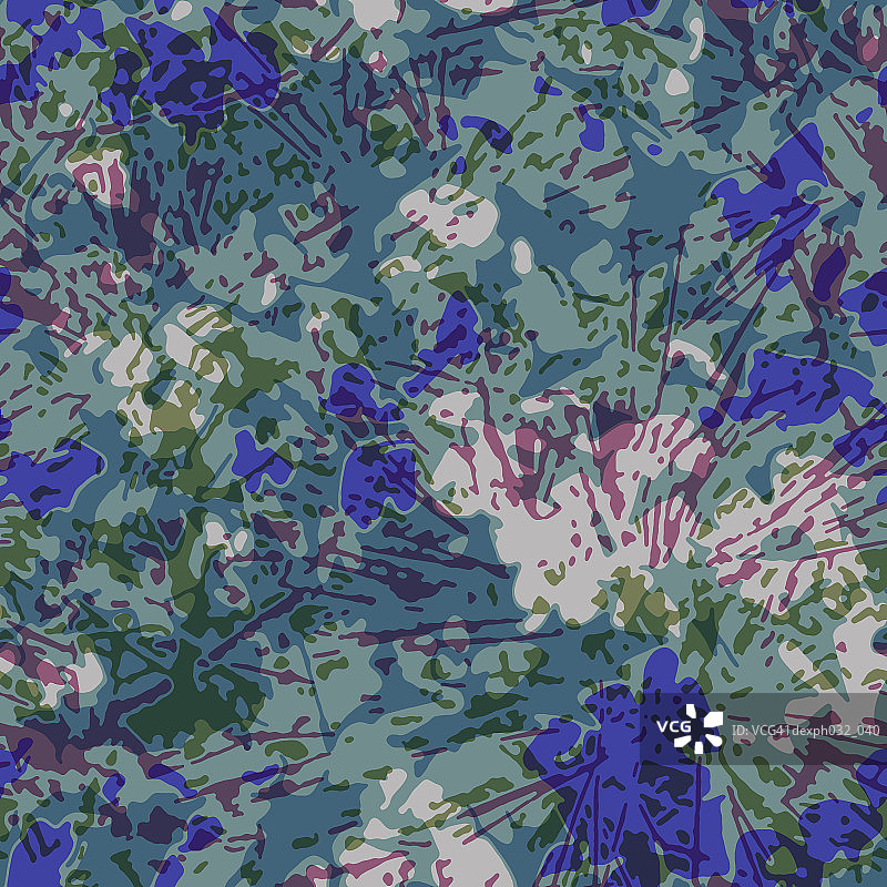 树叶伪装图案上的蓝色斑块图片素材