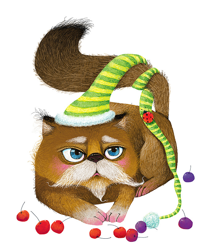 萌宠动物插画组图-带着圣诞帽子的猫下载