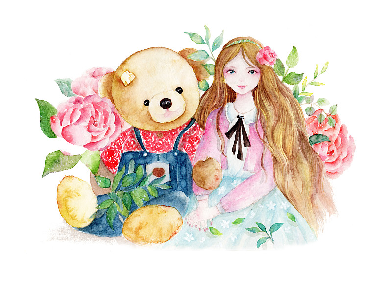 清新唯美少女和熊的故事图片下载