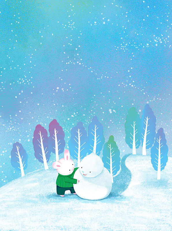 动物插画系列作品共3000幅-推雪人的兔子下载