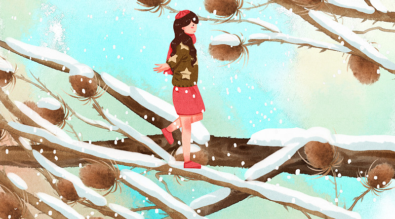 红帽小小女孩的生活二十四节气系列之小寒图片素材