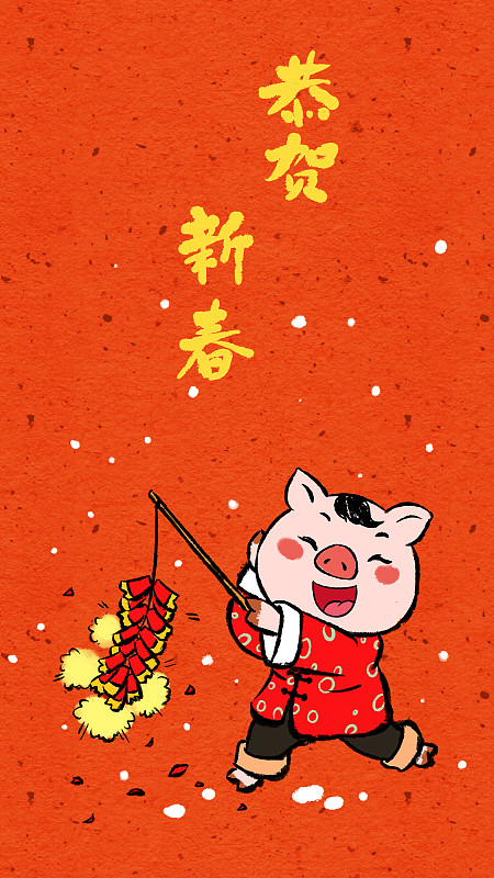 中国风猪年春节系列之放鞭炮的猪图片素材