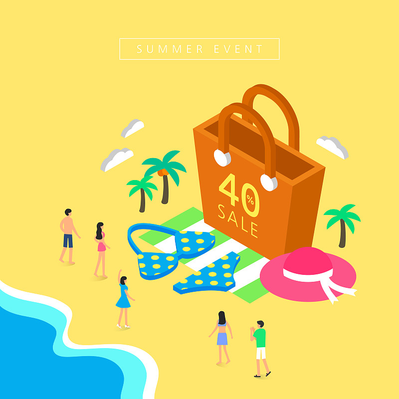 夏季，迷你，商业活动，销售，游泳衣，比基尼，海滩，棕榈树(热带树)图片下载