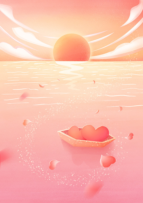 粉色海边浪漫夕阳图片下载