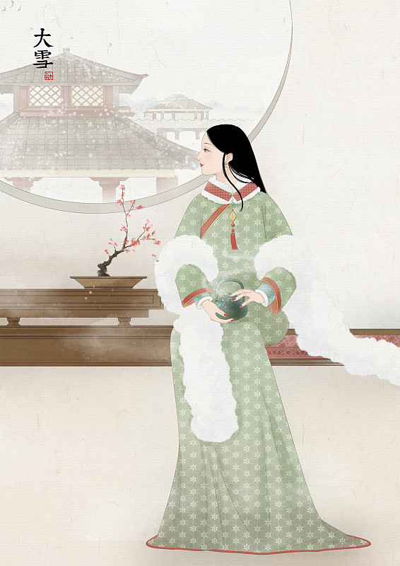 壁纸中国风插画二十四节气文字版大雪图片
