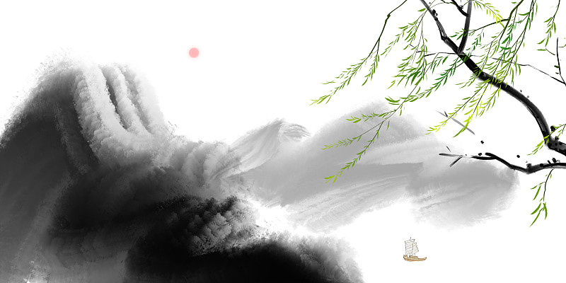 中国传统水墨画效果插图山河秀美图片素材
