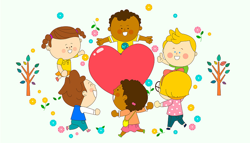这是一组来自不同国家的快乐儿童的插图图片下载