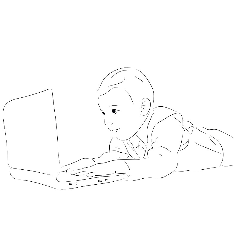 小朋友玩电脑简笔画图片