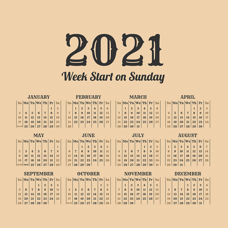 简单的2021年日历图片素材