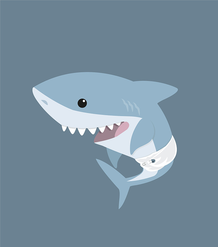 快乐的鲨鱼卡通孤立在白色的背景