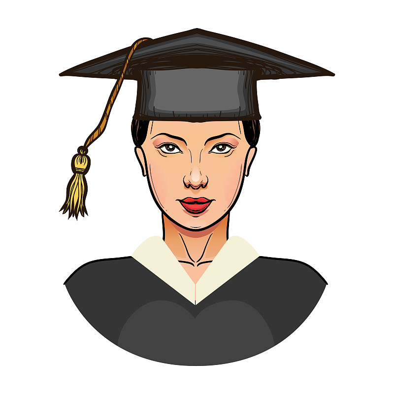 年轻女子在毕业帽孤立图片下载