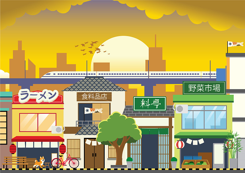 日本平铺风格的购物街图片下载