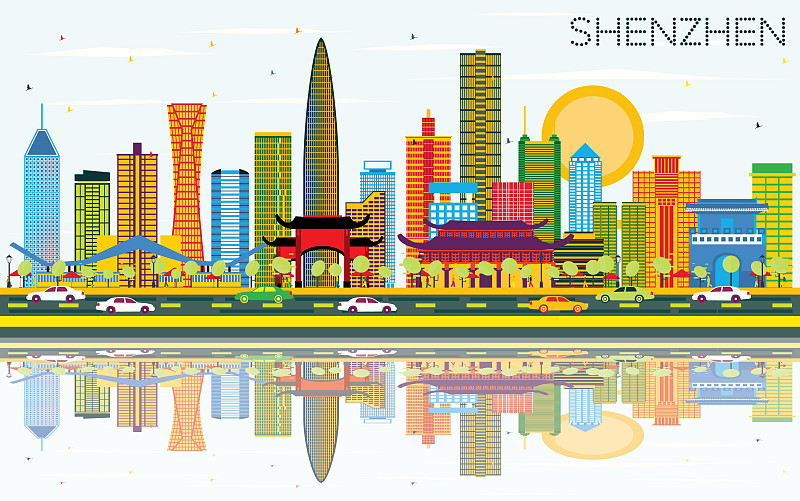 中国深圳城市天际线与彩色建筑图片素材