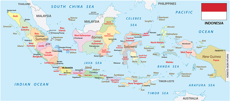 印度尼西亚行政地图与旗帜图片