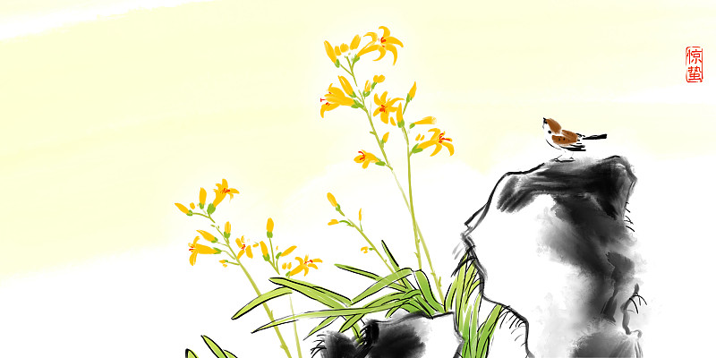 古典水墨画24节气惊蛰春季麻雀图片素材