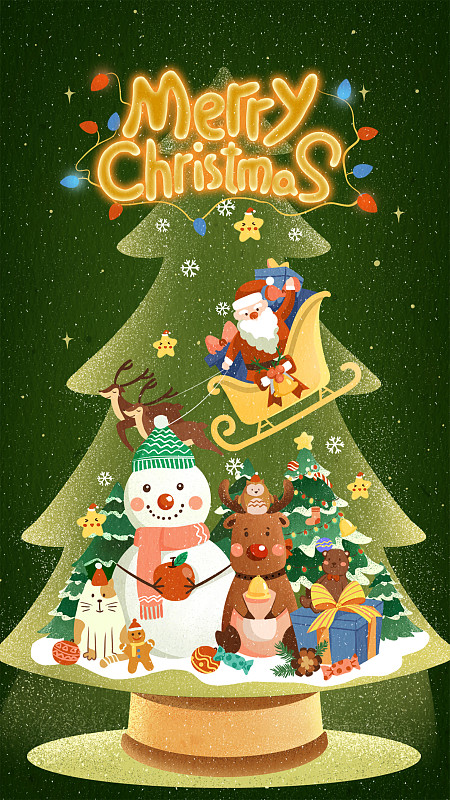 圣诞节圣诞老人圣诞树插画下载