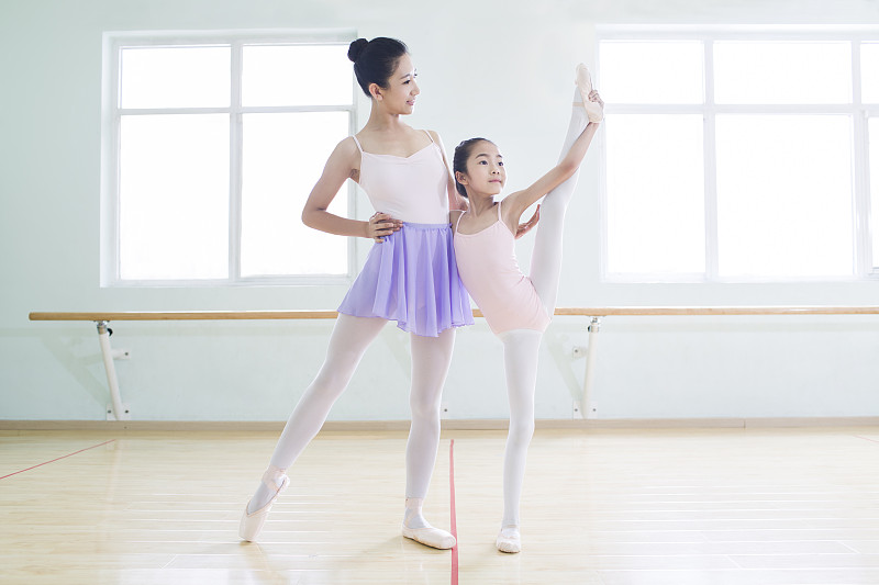 年轻舞蹈老师教小女孩跳芭蕾图片下载