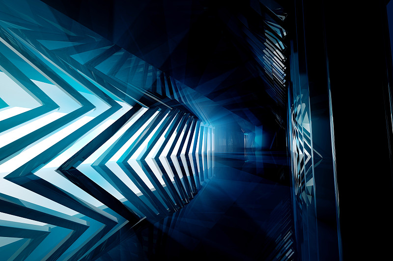 未来空旷的蓝色房间，3D渲染图片下载