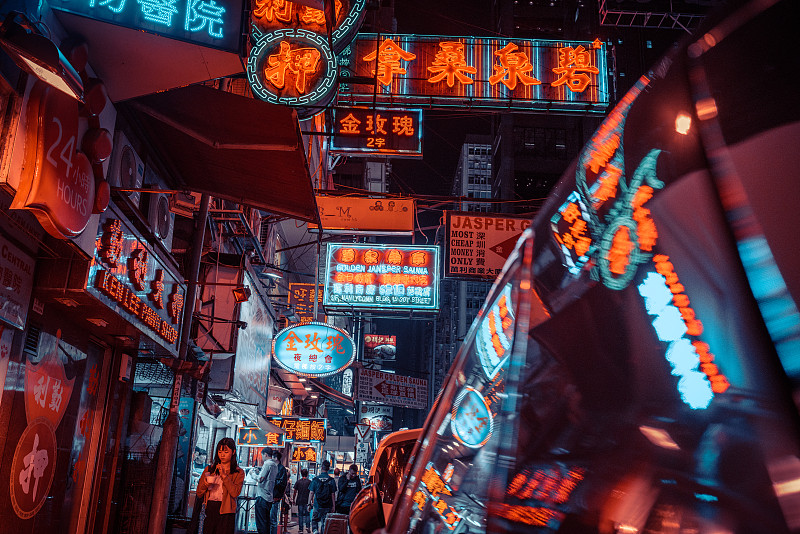 中国香港晚上的霓虹灯图片下载