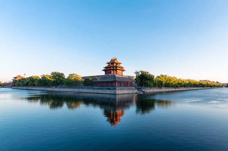 黄昏时分的北京，紫禁城的瞭望塔图片下载