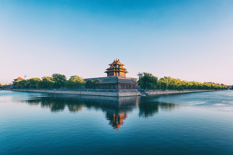 黄昏时分的北京，紫禁城的瞭望塔图片下载