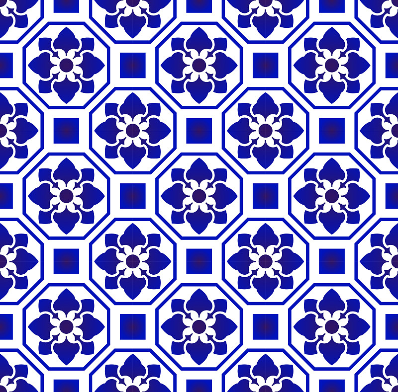 蓝色和白色的瓷砖设计图片素材