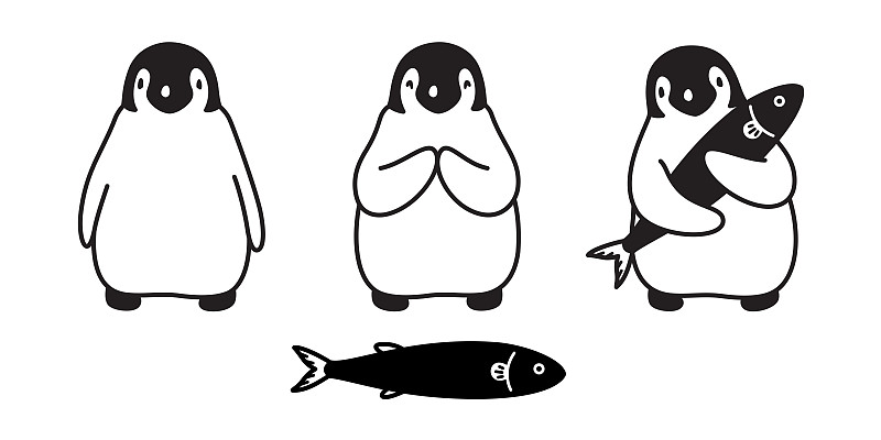 企鹅图标矢量标志鱼鲑鱼卡通人物插图符号图形涂鸦图片下载