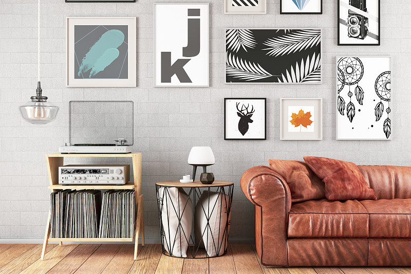 现代客厅与沙发和框架图片素材