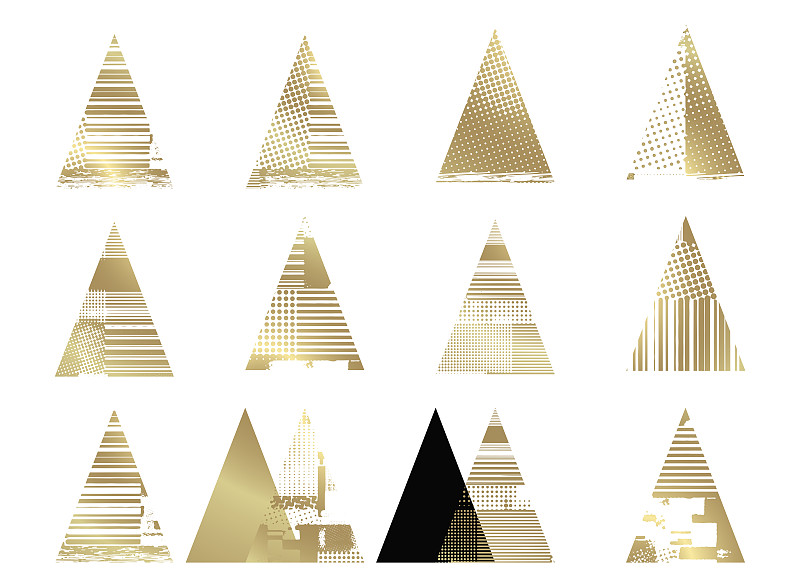 带有装饰纹理的三角形形状。金色的圣诞树。图片下载