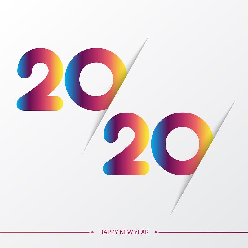 快乐2020年新年优雅的贺卡与梯度文字。向量。图片下载