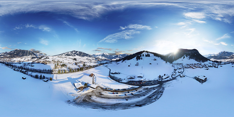 在格施塔德，伯尔尼，360°瑞士阿尔卑斯山雪景图片下载