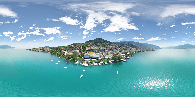 瑞士蒙特勒的日内瓦湖等矩形全景图图片下载