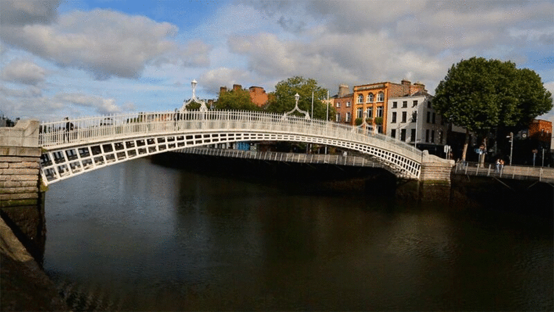 行人穿过哈佩尼桥，都柏林，爱尔兰图片下载