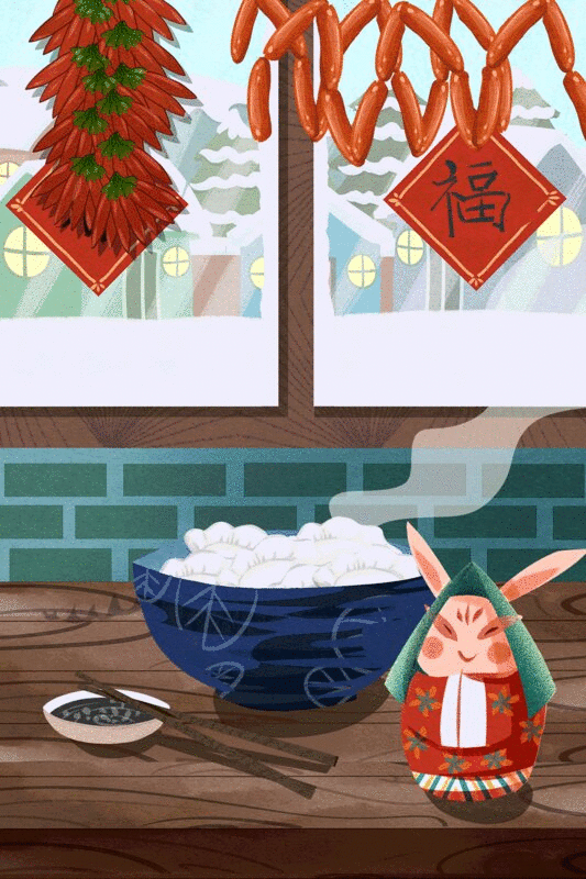 二十四节气冬至习俗吃饺子插画图片下载