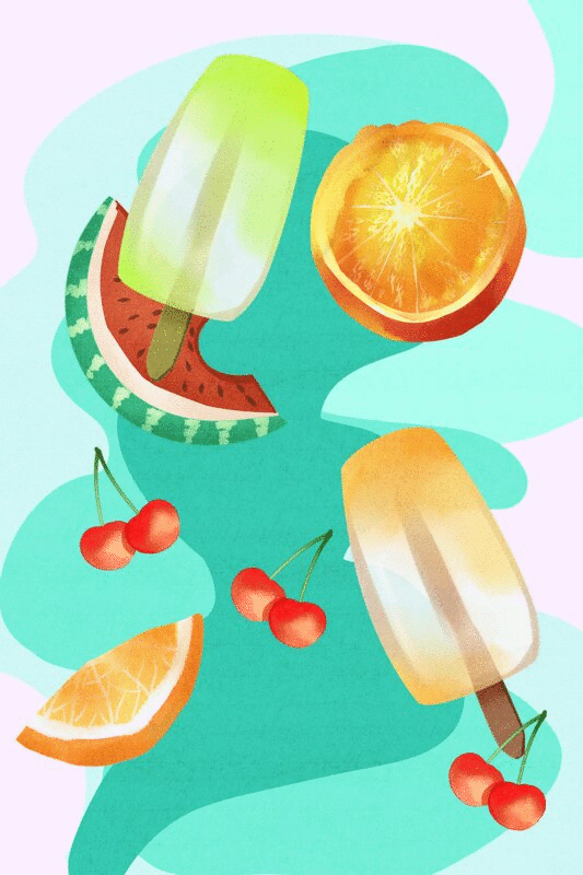 夏天的食物水果冰棒插画GIF动图插画下载