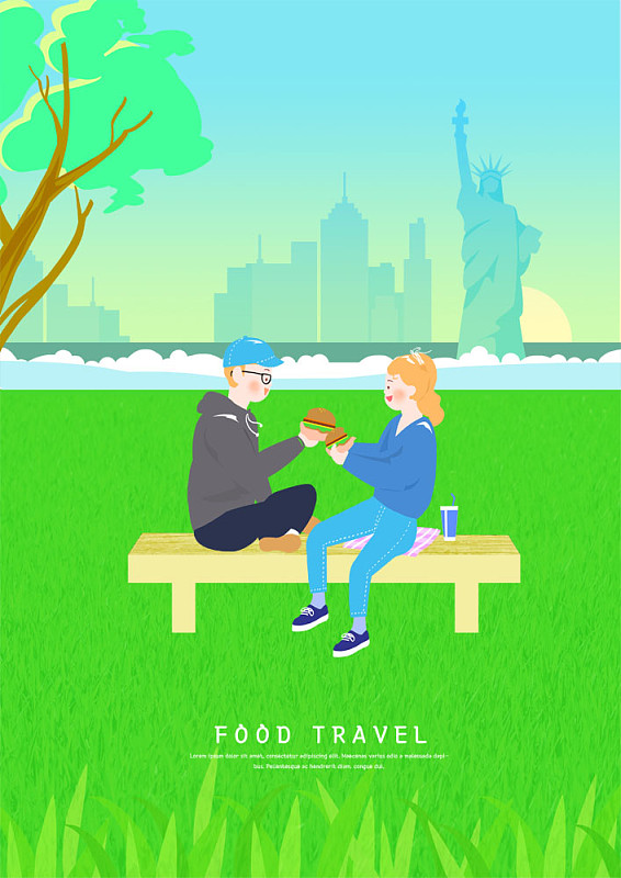 一对夫妇在纽约吃汉堡图片下载
