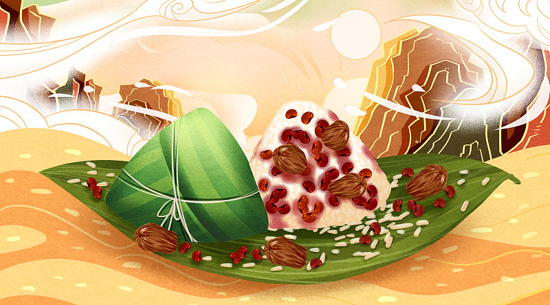 中国传统节日端午节蜜枣红豆粽子插画图片