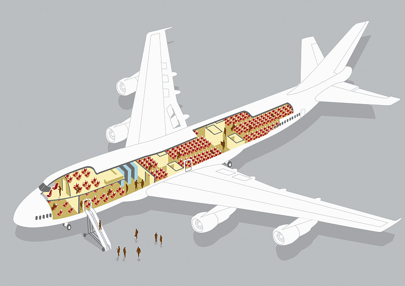 飞机内部的详细视图与座位图片素材