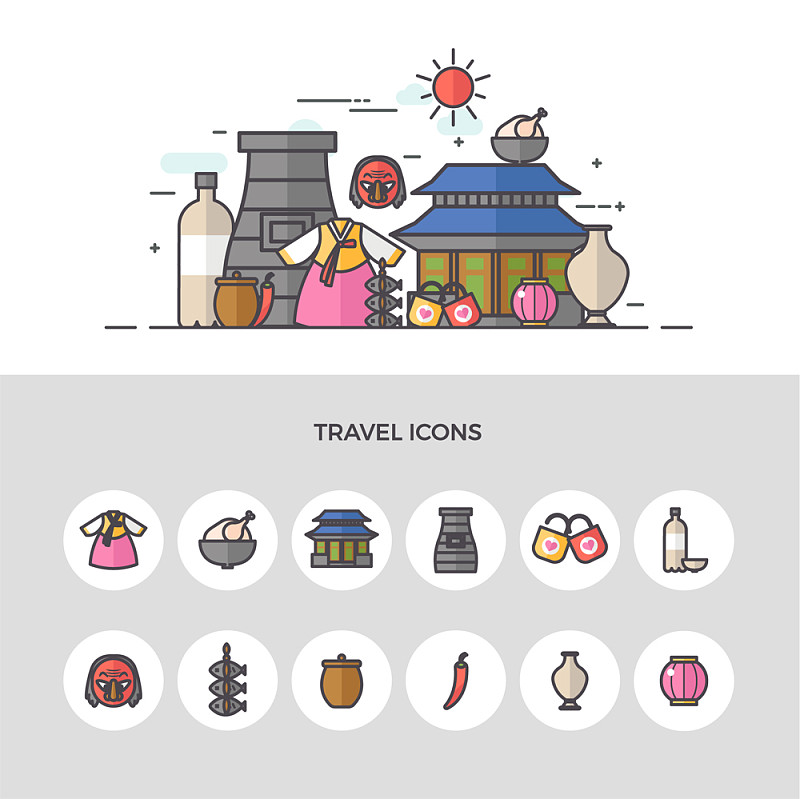 韩国主题旅游矢量图标下载