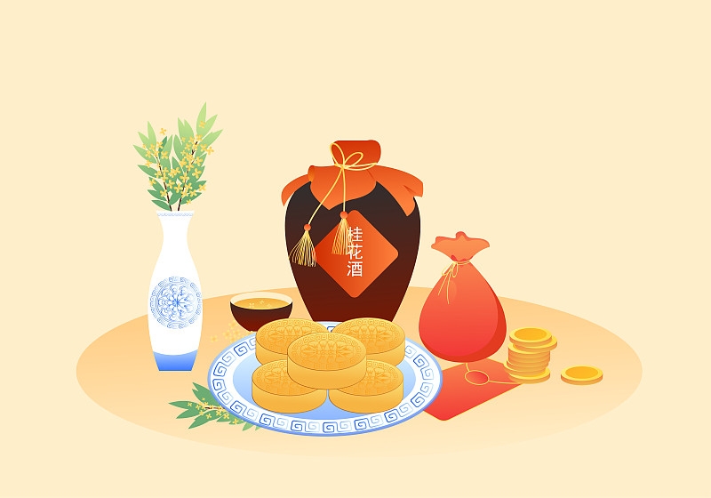 中秋节传统美食矢量插画下载