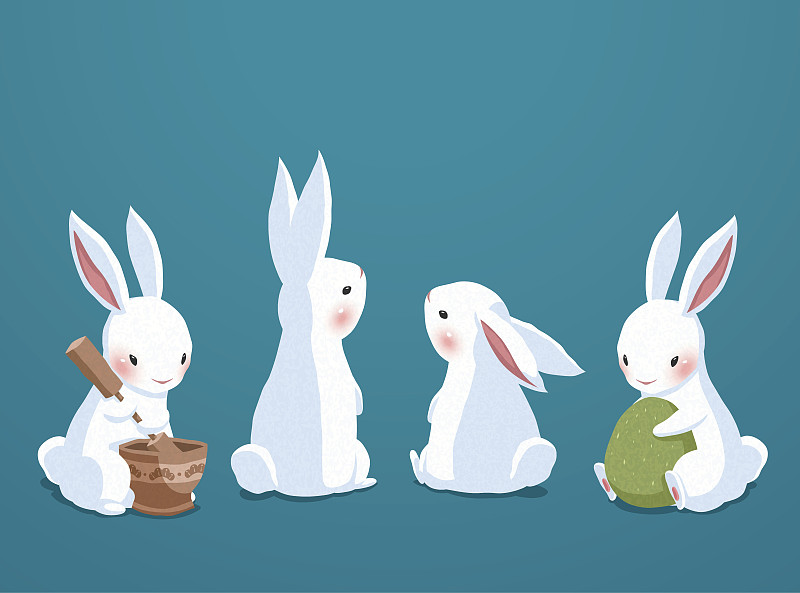 四只可爱玉兔角色插图图片下载