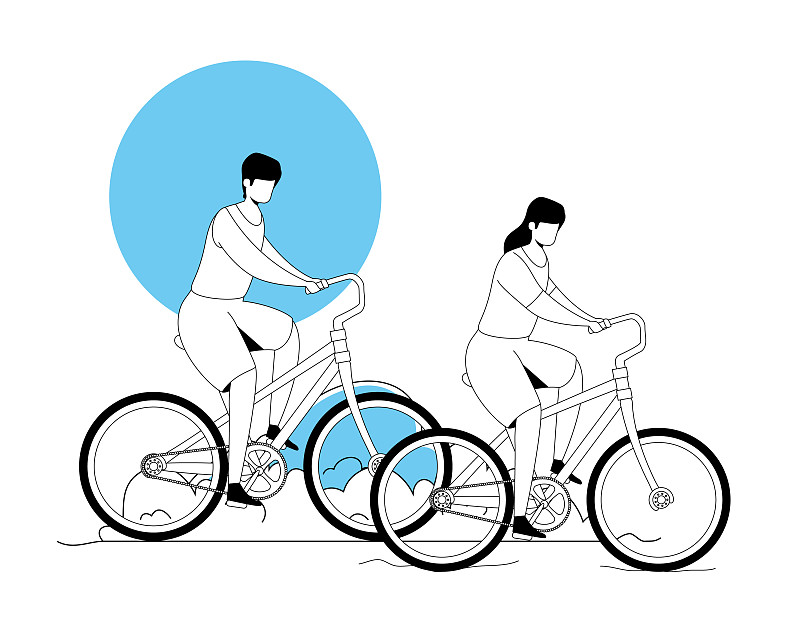 夫妇骑自行车在公园景观图片素材