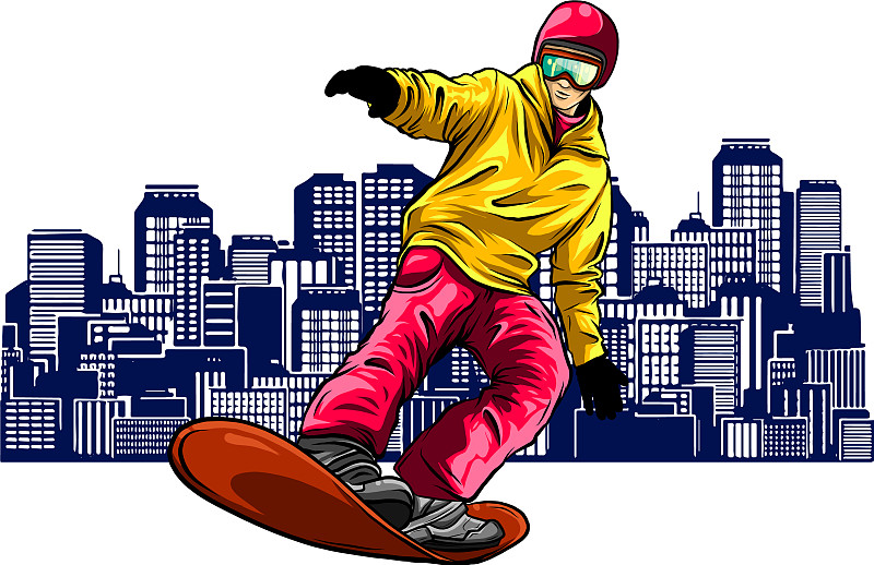 彩色剪影滑雪板设计艺术图片素材