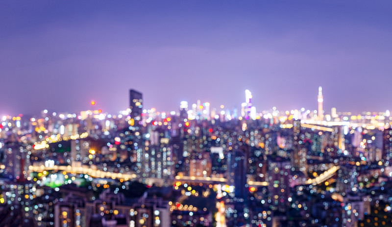 广州CBD城市夜景和虚化光斑图片素材