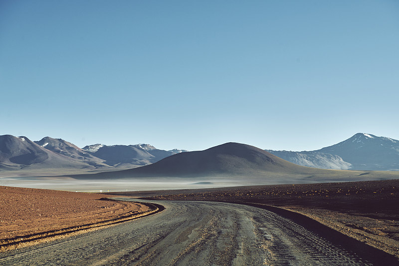 风景优美的道路，山对清澈的蓝天，圣佩德罗德阿塔卡马，智利图片素材